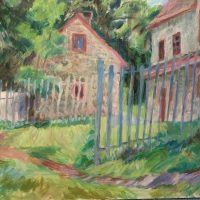 Stone Buildings with Fences, 30"x36"