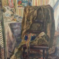 Leather Jacket, 35"x26", drift wood frame