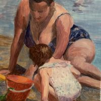 Mother Daughter Beach Time, 20"x16"