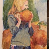 Girl with Pumpkins, 20"x16"